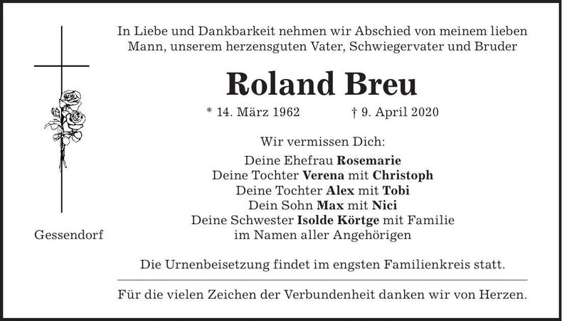 Traueranzeige Roland Breu