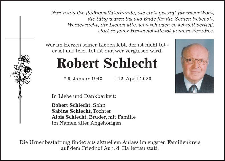 Traueranzeige Robert Schlecht