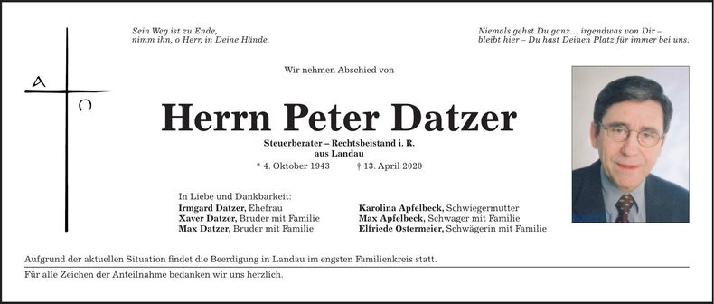 Traueranzeige Datzer Peter