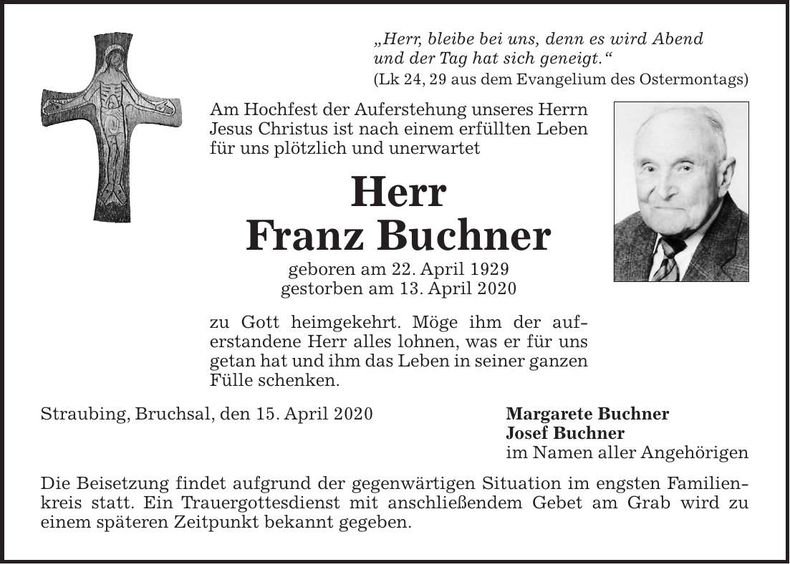 Traueranzeige Franz Buchner