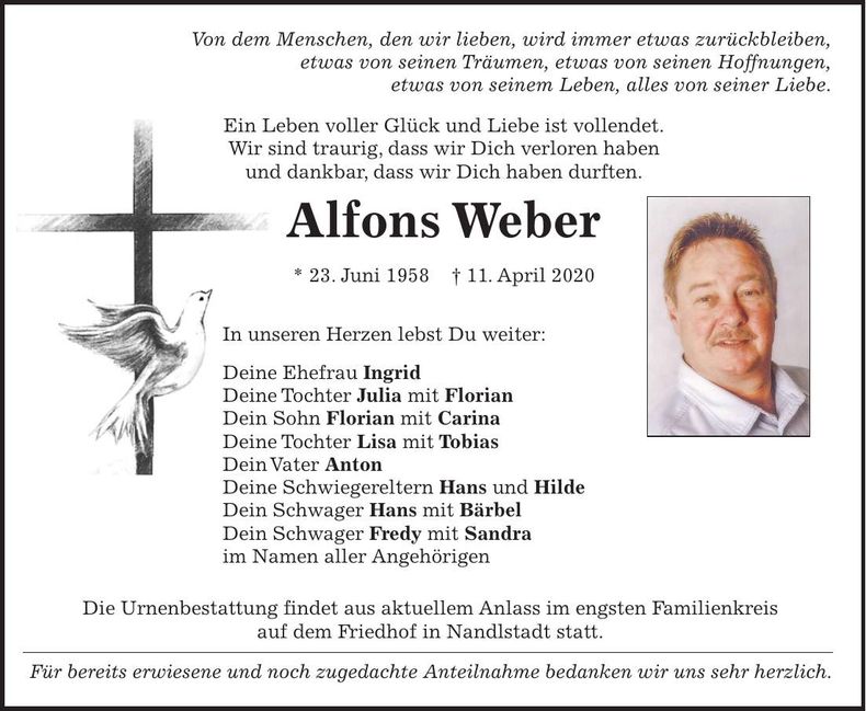 Traueranzeige Alfons Weber