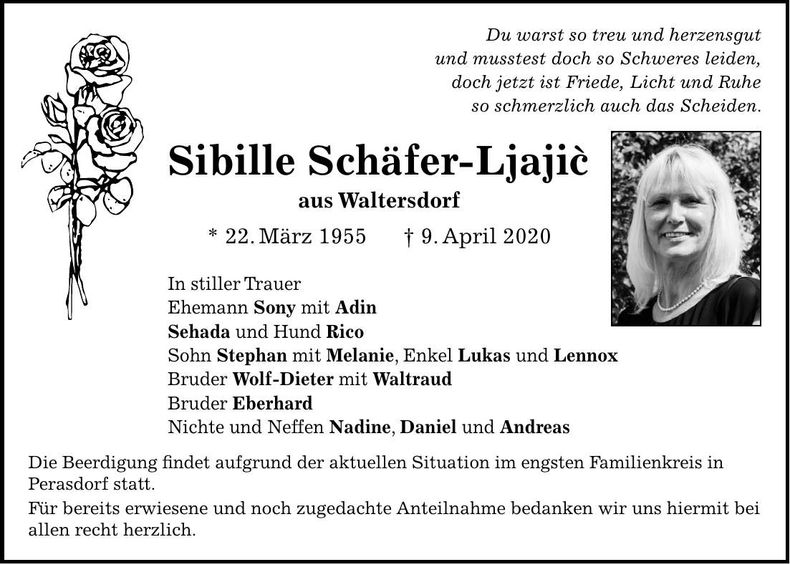 Traueranzeige Sibille Schäfer