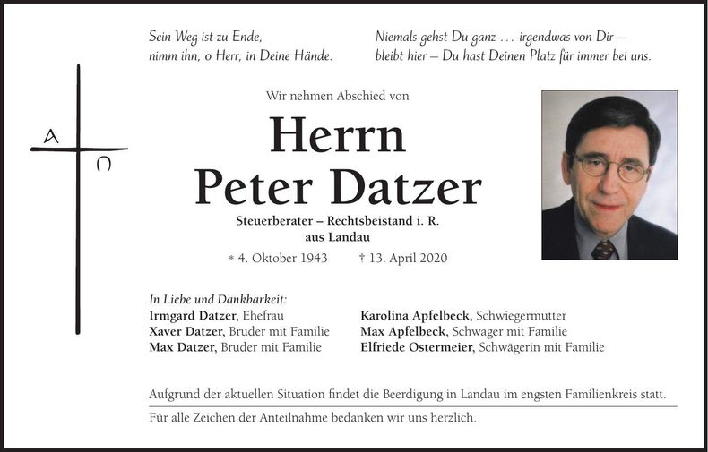 Traueranzeige Peter Datzer