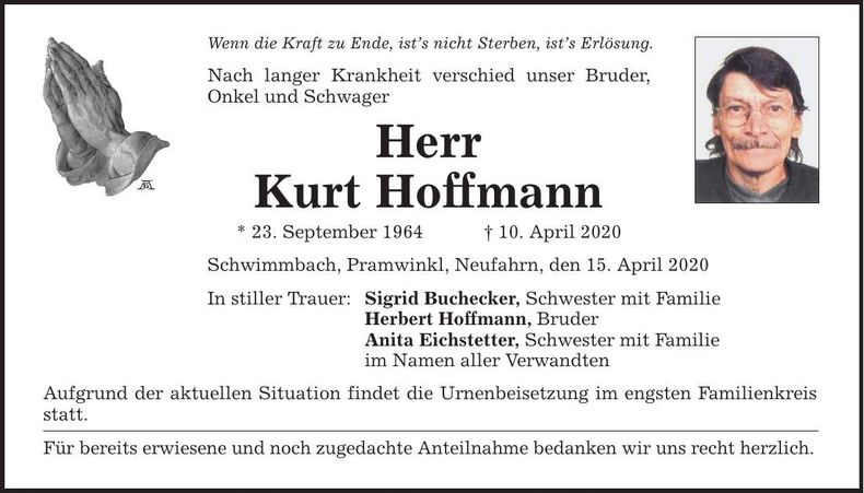 Traueranzeige Kurt Hoffmann
