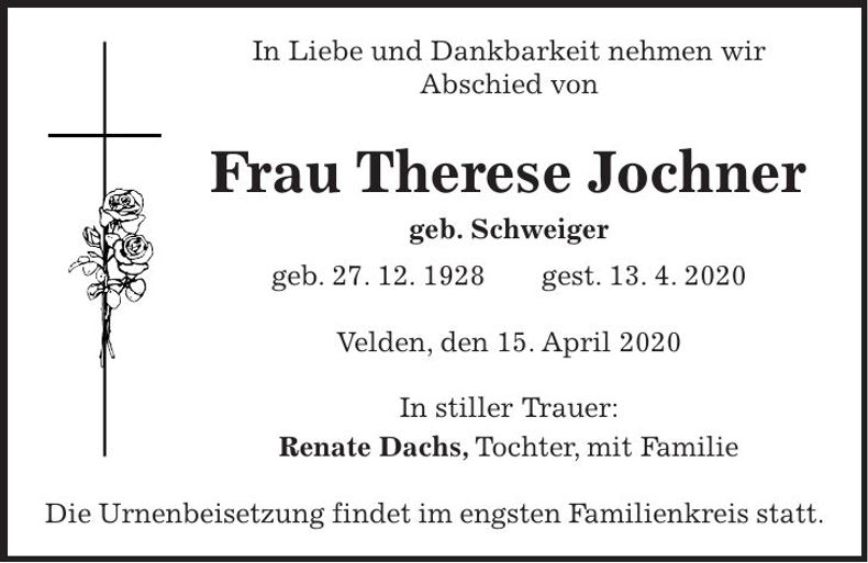Traueranzeige Therese Jochner