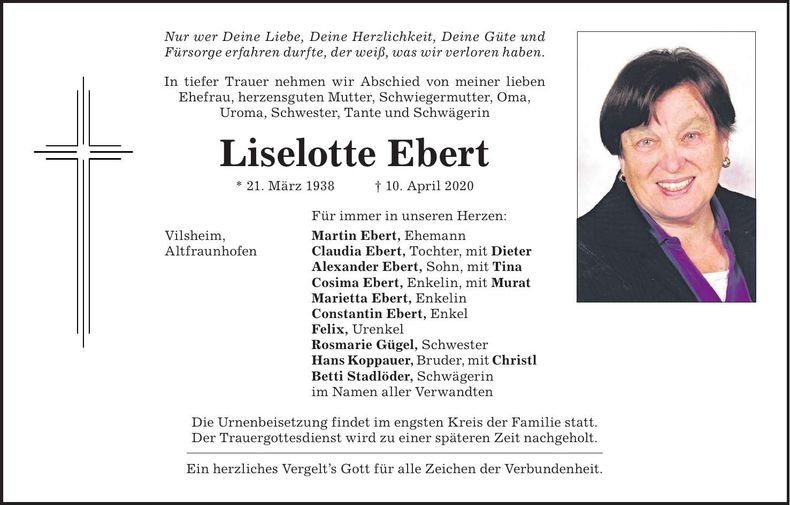 Traueranzeige Liselotte Ebert