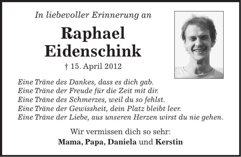 Traueranzeige Raphael Eidenschink