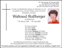 Traueranzeige Roßberger Waltraud