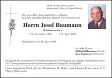Traueranzeige Josef Baumann