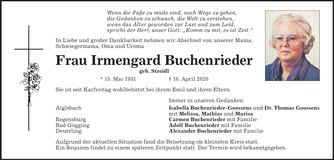 Traueranzeige Irmengard Buchenrieder
