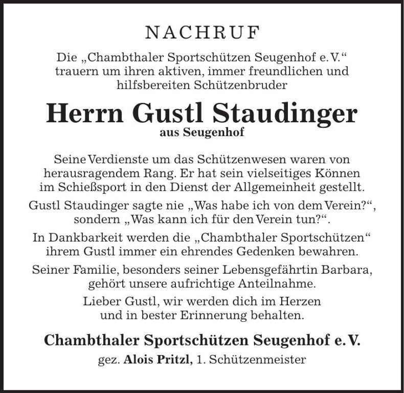 Traueranzeige August Staudinger