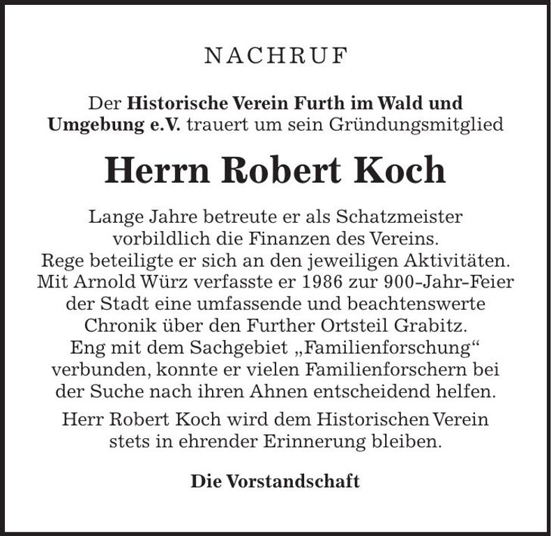 Traueranzeige Robert Koch