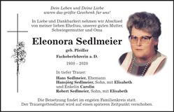 Traueranzeige Eleonora Sedlmeier