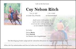 Traueranzeige Coy Nelson Ritch