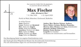 Traueranzeige Max Fischer