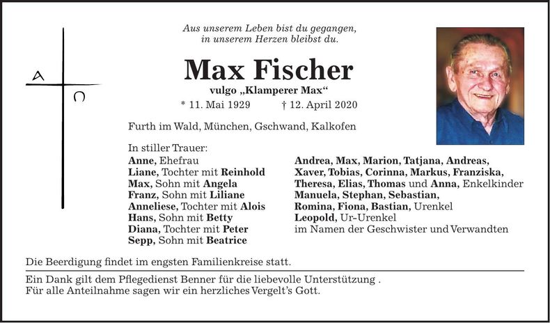 Traueranzeige Max Fischer