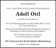Traueranzeige Adolf Ottl