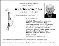 Traueranzeige Zehentner Wilhelm