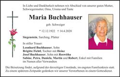Traueranzeige Maria Buchhauser