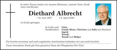 Traueranzeige Diethard Albrecht