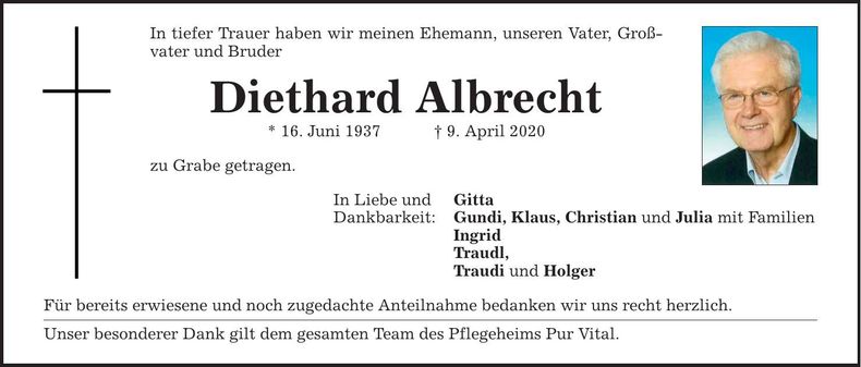 Traueranzeige Diethard Albrecht