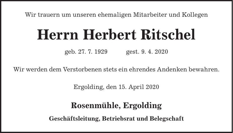 Traueranzeige Herbert Ritschel