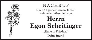 Traueranzeige Egon Scheitinger