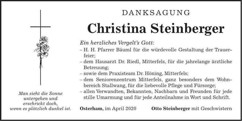 Traueranzeige Christina Steinberger