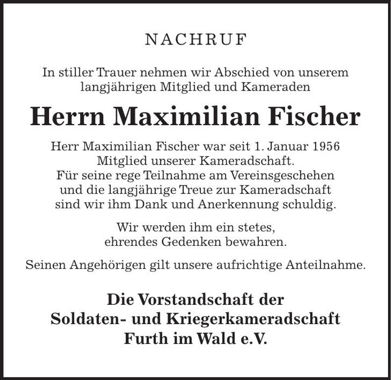 Traueranzeige Maximilian Fischer