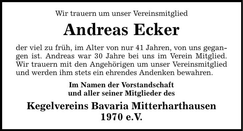 Traueranzeige Andreas Ecker