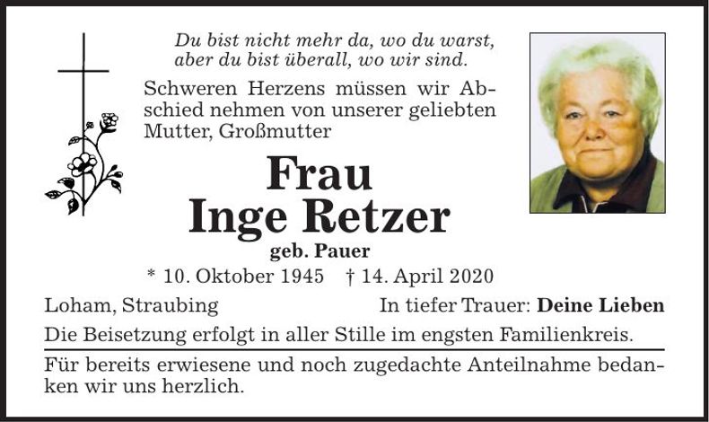 Traueranzeige Inge Retzer