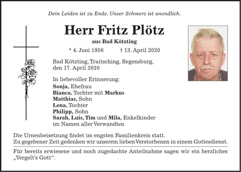 Traueranzeige Fritz Plötz
