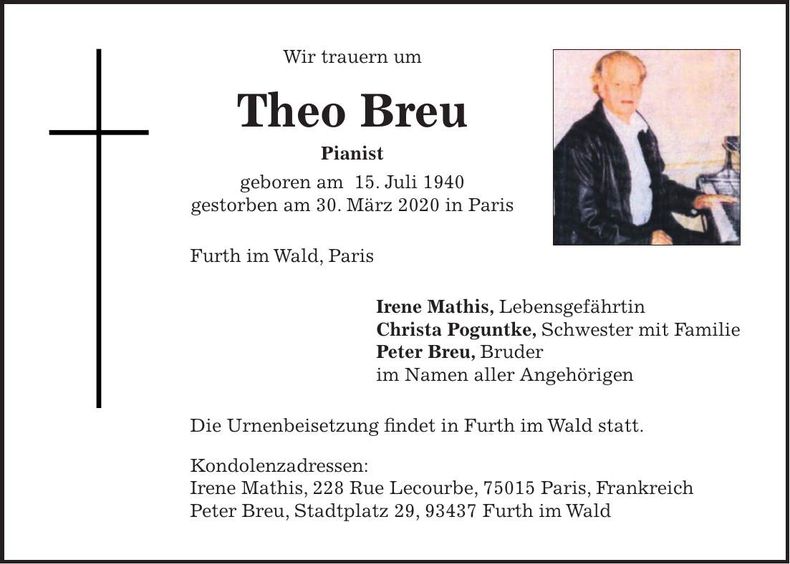 Traueranzeige Theo Breu