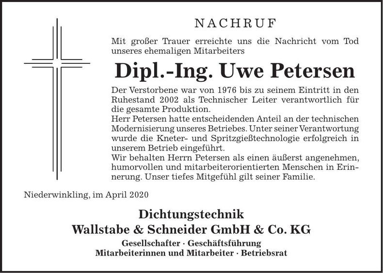 Traueranzeige Uwe Petersen
