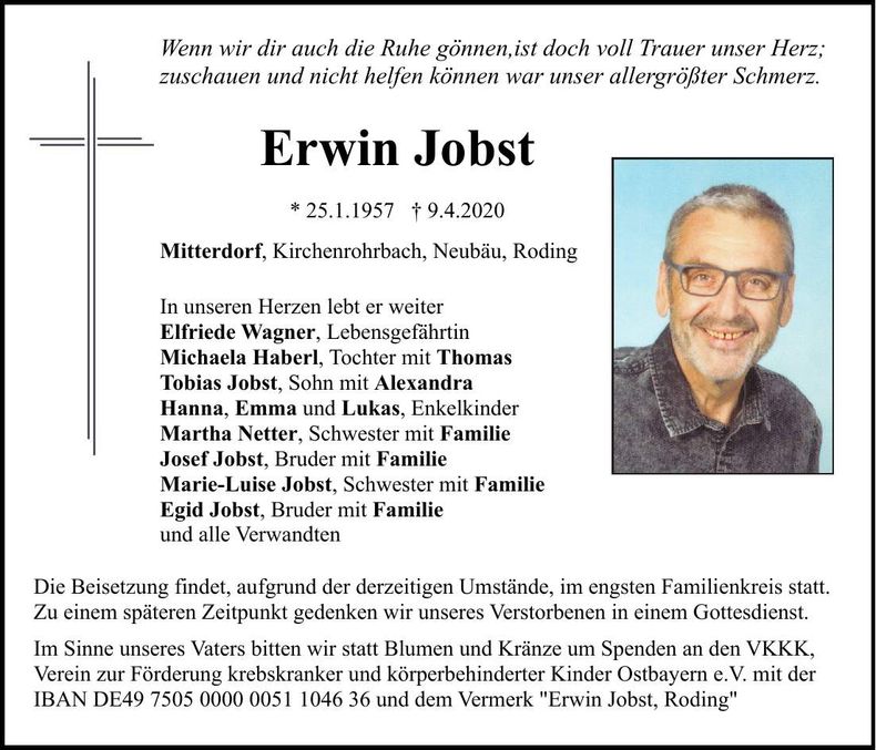 Traueranzeige Erwin Jobst
