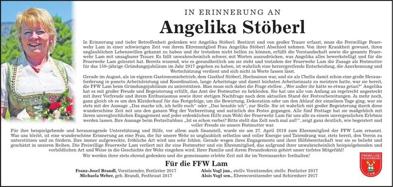 Traueranzeige Angelika Stöberl