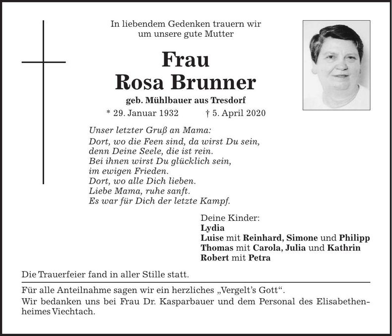 Traueranzeige Rosa Brunner