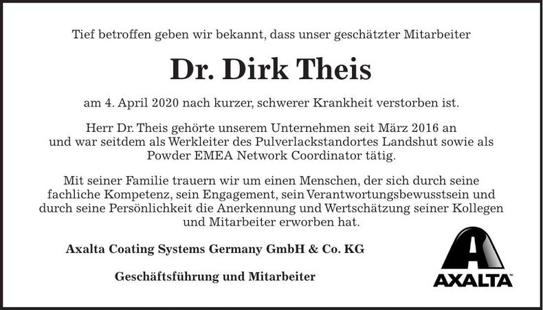 Traueranzeige Dirk Theis
