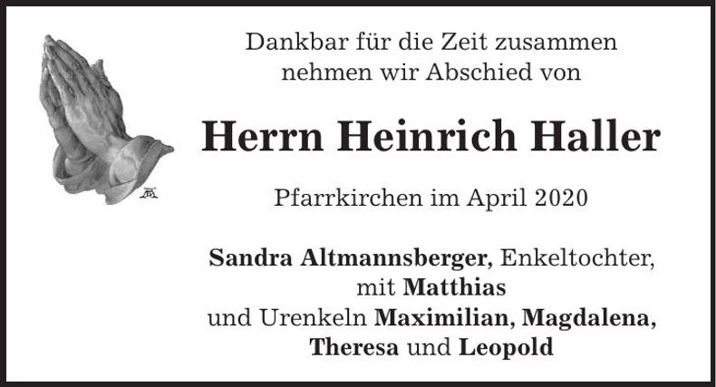 Traueranzeige Heinrich Haller