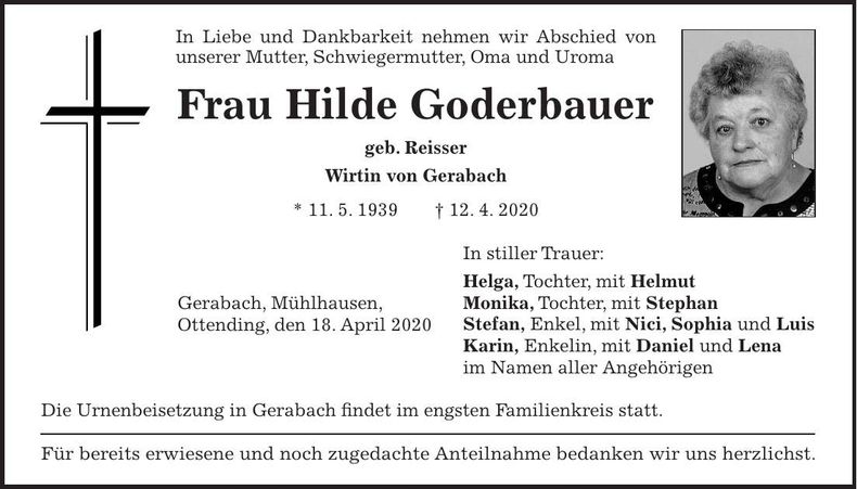 Traueranzeige Hilde Goderbauer