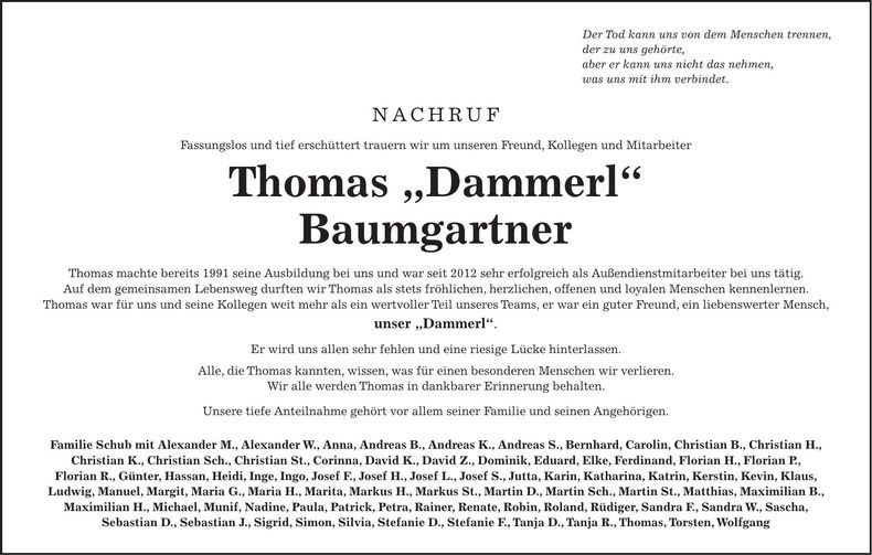 Traueranzeige Thomas Baumgartner