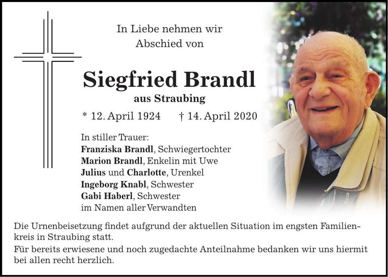 Traueranzeige Siegfried Brandl