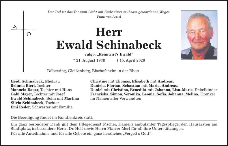 Traueranzeige Ewald Schinabeck