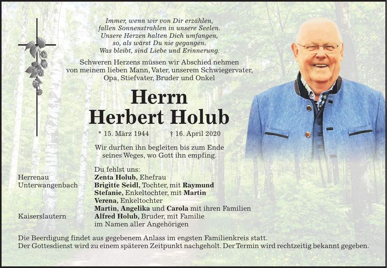 Traueranzeige Herbert Holub