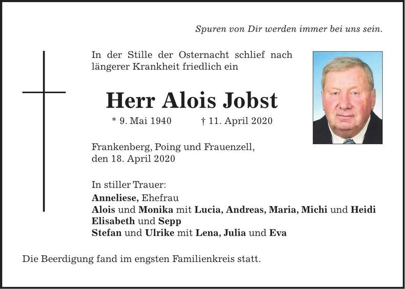 Traueranzeige Alois Jobst