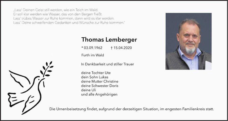 Traueranzeige Thomas Lemberger