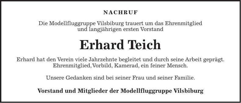Traueranzeige Erhard Teich