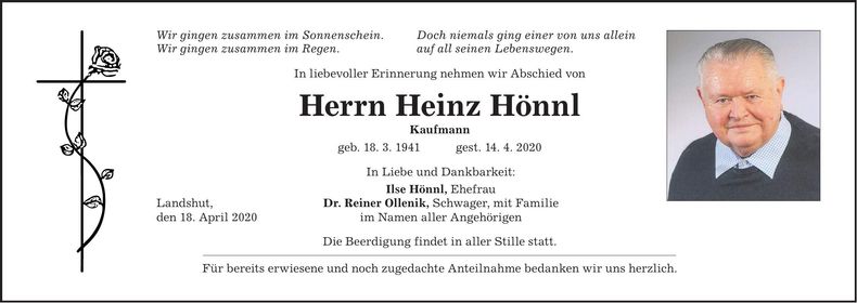 Traueranzeige Heinz Hönnl