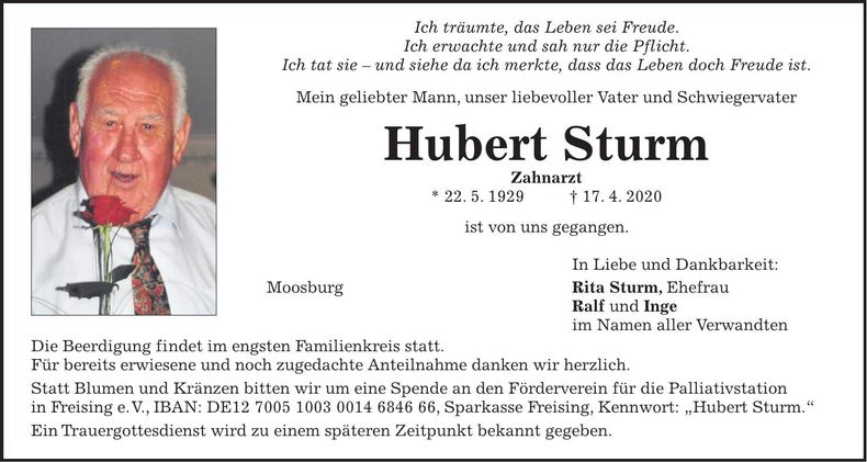 Traueranzeige Hubert Sturm