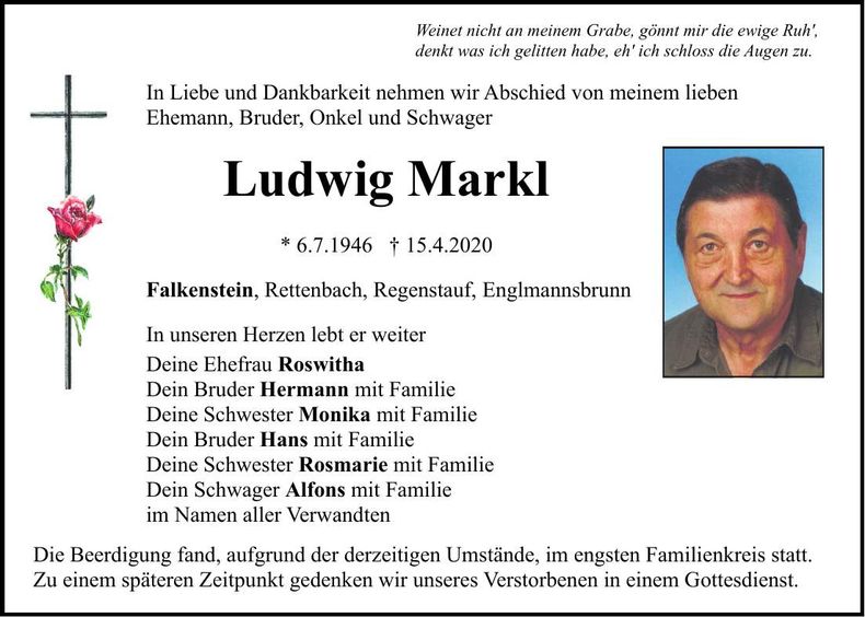 Traueranzeige Ludwig Markl